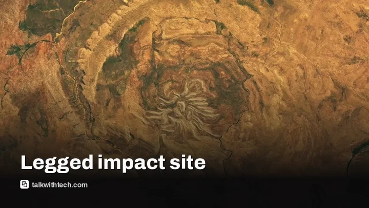 Spider Crater Landsat image reveals 13 by 11 km oval with legs