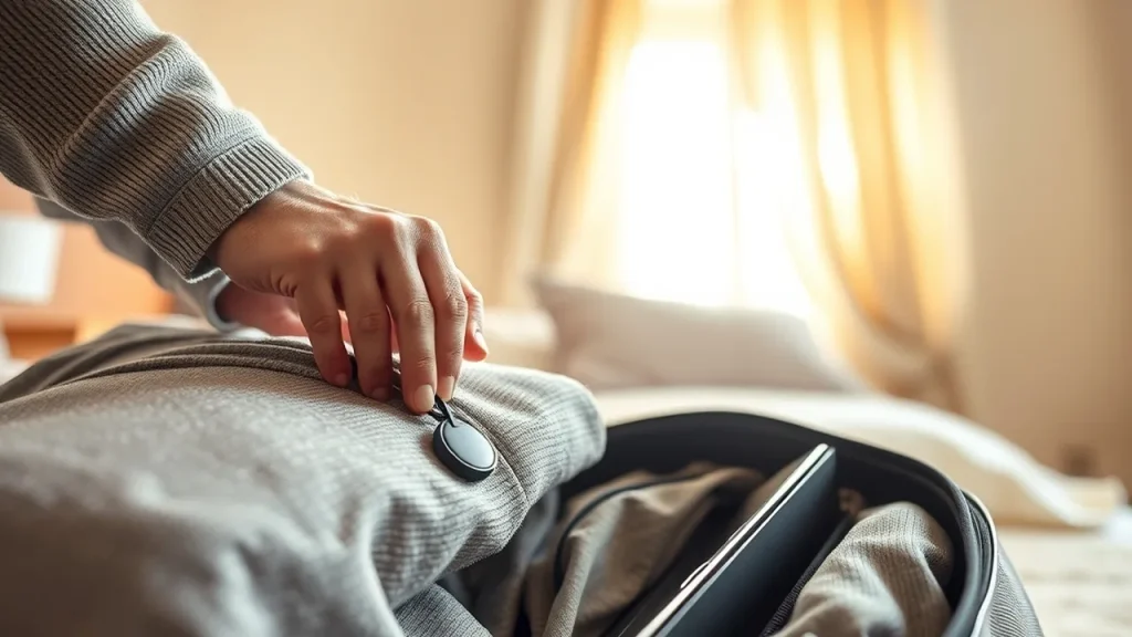 Hands compressing packing cubes into a carry-on with e-reader tucked inside.