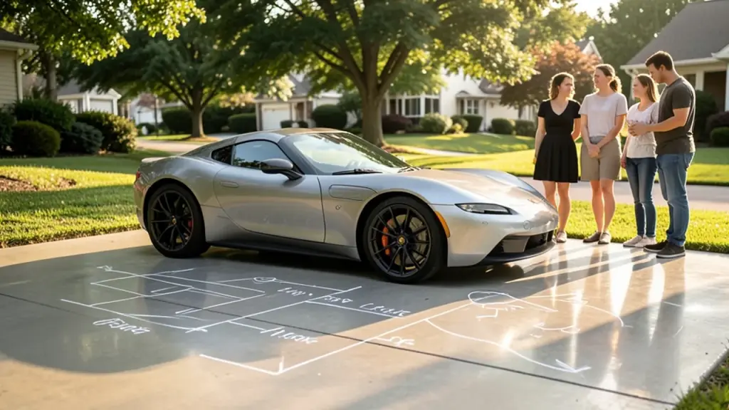 Neighborhood view of the roadster prototype and cautious observers