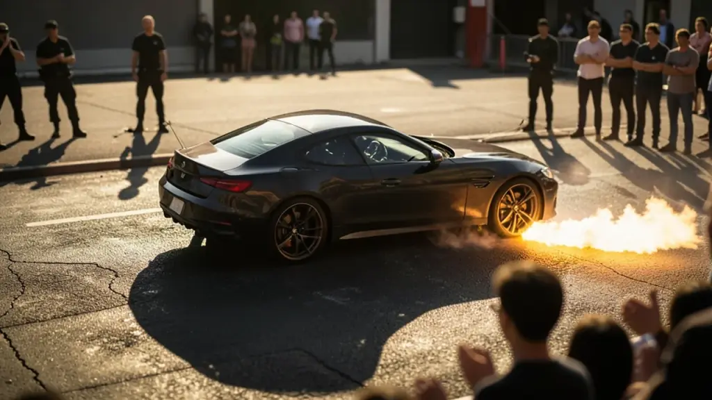 Staged urban demo hinting at showmanship over consumer product.