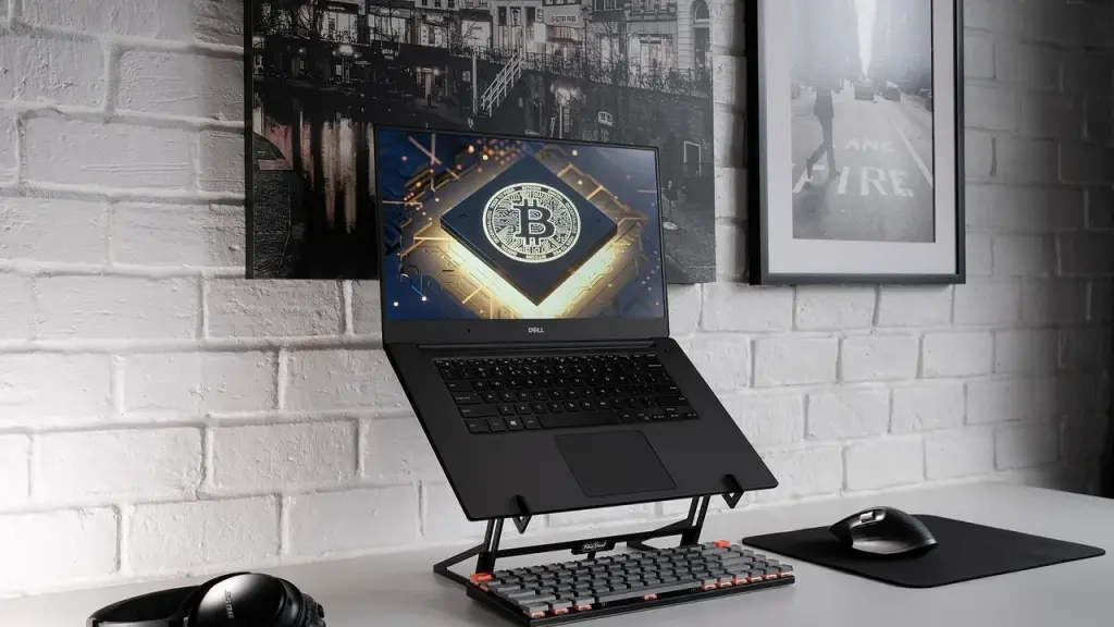 Laptop connected to a docking station at a neat workspace