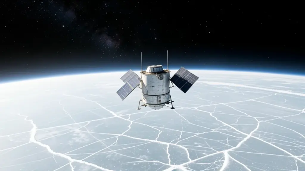 Radar satellite orbiting above a polar ice sheet