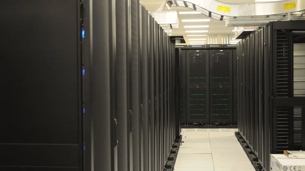 Rows of server racks in an IT data center