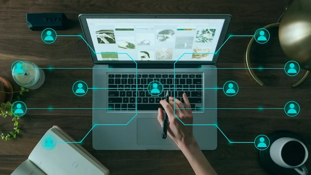 People using digital public services on laptops and phones