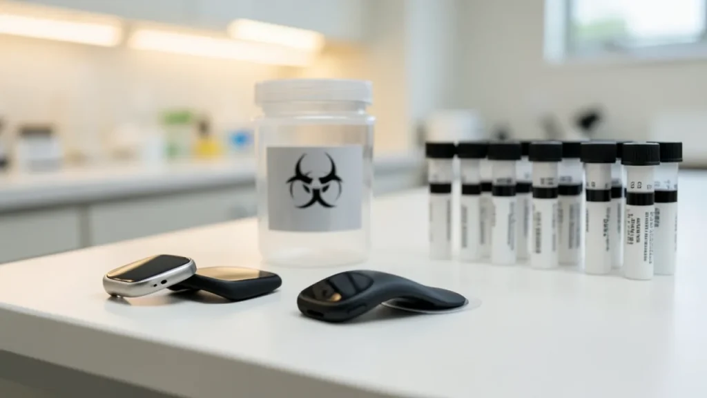 Multiple wearable devices and clinical samples on a lab bench