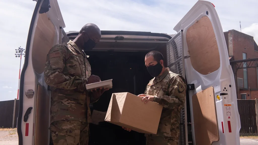 Close-up of an equipment shipment or hardware ready for deployment