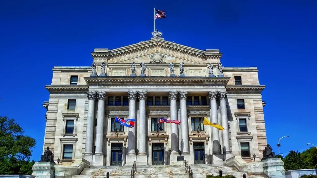 Government building exterior with columns and steps