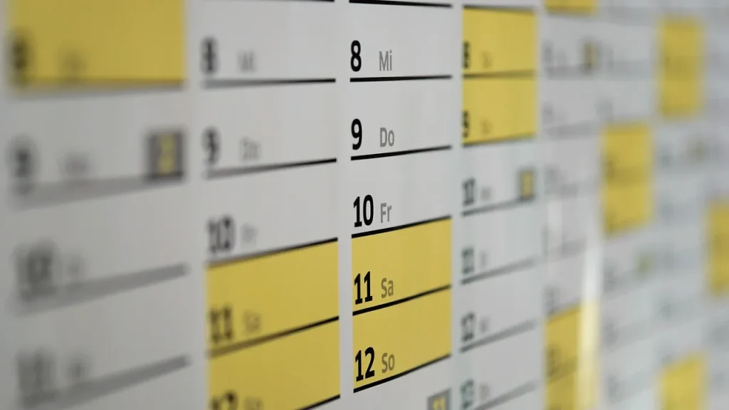 Close-up of a calendar with streaming release dates