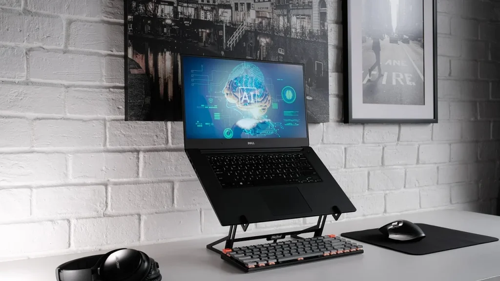 Laptop resting on an external cooling pad