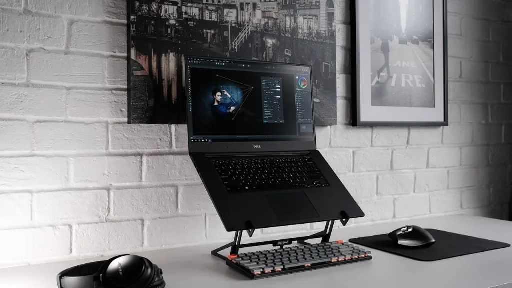 Laptop with streaming video on screen