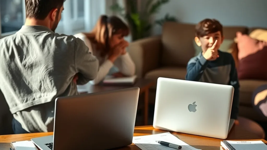 Family comparing new and old laptops with a checklist and calendar