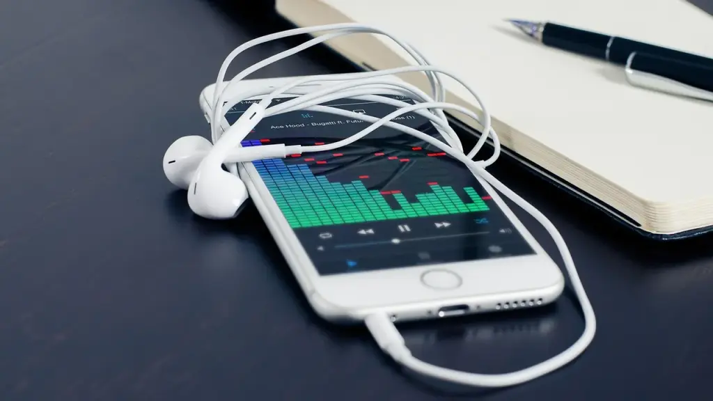 A close-up of a mobile music player showing an AI-generated label on a track